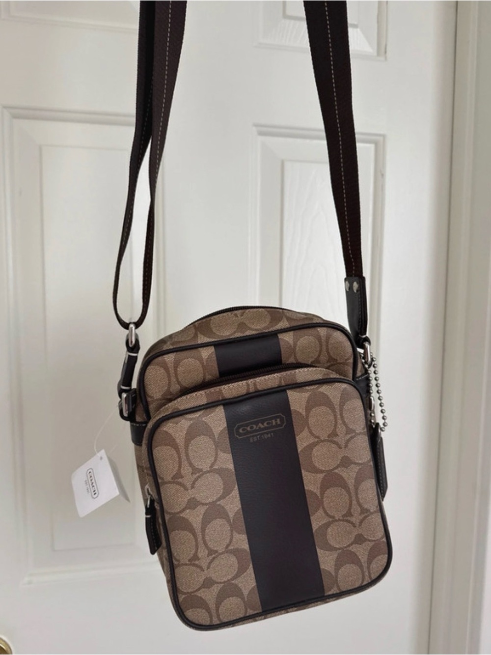 NWT Coach F70589 Signature Stripe Flight Bag / Crossbody